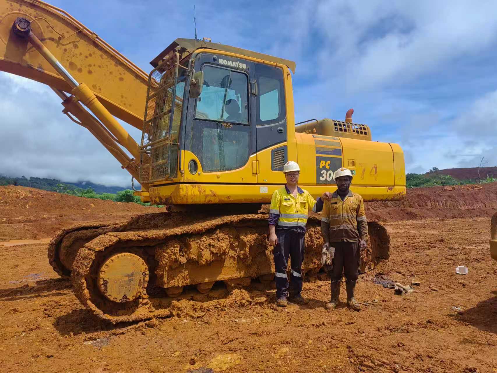 Construction equipment operating at a project site